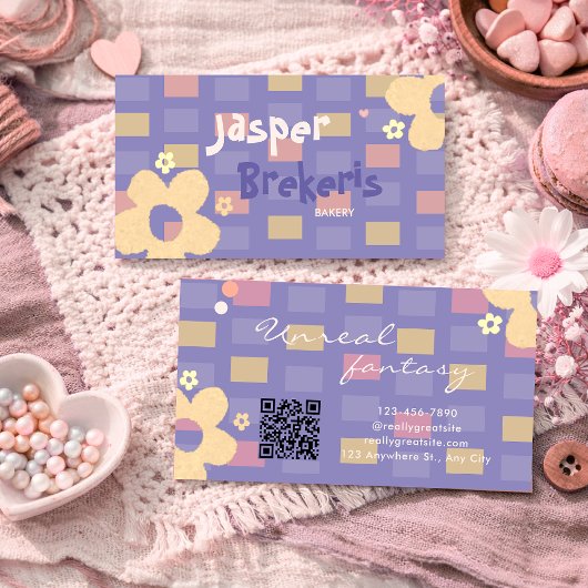 Elegent Retro Chic Purple Daisy Cute Visitenkarte