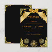 Elegente schmucke schwarze Antwortvorlage RSVP Karte (Vorne/Hinten)