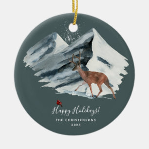 Elegente Weihnachts-Winter-Bergszene-Foto Keramik Ornament
