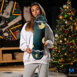 Elegentes, minimalistisches Teal- und Gold-Skatebo Skateboard