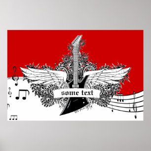 Elegische Gitarre Schwarz Weiß Rot Flügel Druckpla Poster