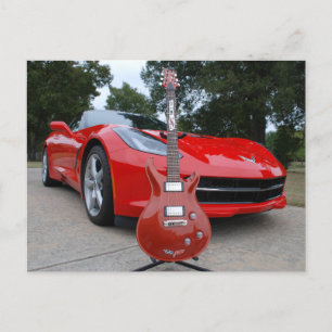 Elegische Gitarre & Sportwagen Postkarte