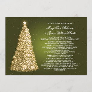 Elegnat Christmas Wedding Program Gold Green Einladung
