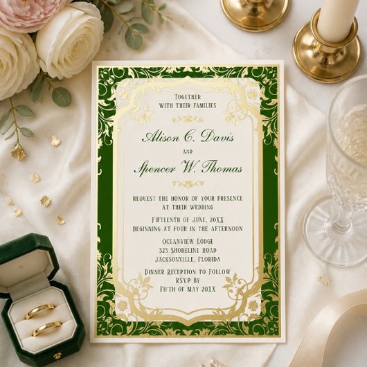 Elegrant Green Wedding Folieneinladung