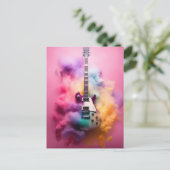 Elektische Gitarre in bunter Farbwolke Postkarte (Stehend Vorderseite)