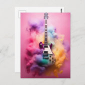 Elektische Gitarre in bunter Farbwolke Postkarte (Vorne/Hinten)