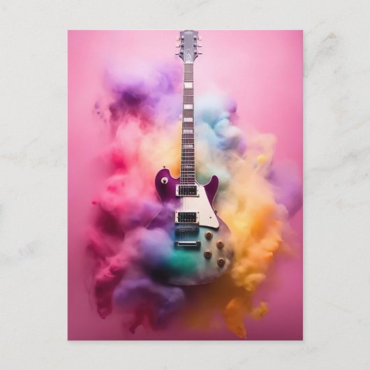 Elektische Gitarre in bunter Farbwolke Postkarte (Vorderseite)