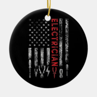 Elektriker Amerikanische Flagge Patriotisch Lustig Keramik Ornament