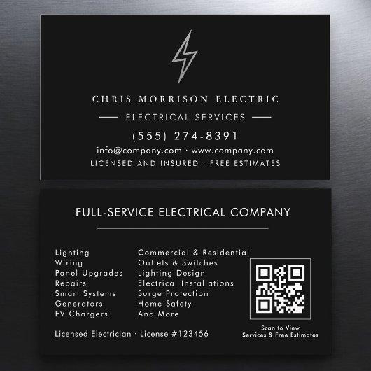 Elektriker – Black Silver Electrical Service Visitenkarte