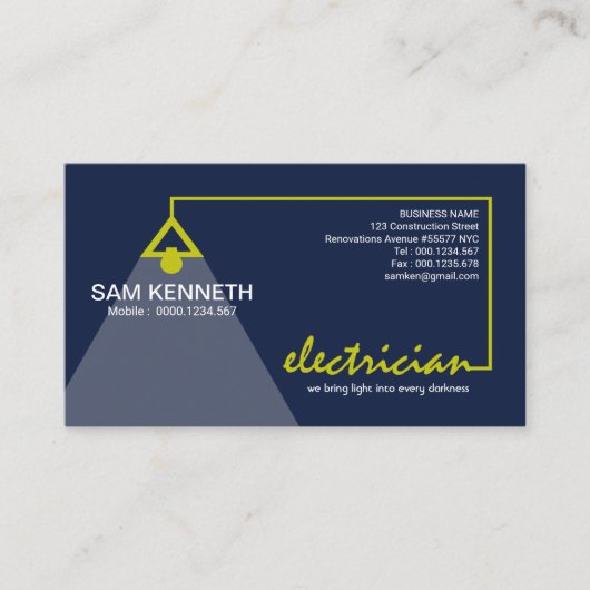 Elektriker-einfaches elegantes Gelb verdrahtet Visitenkarte (Vorderseite)