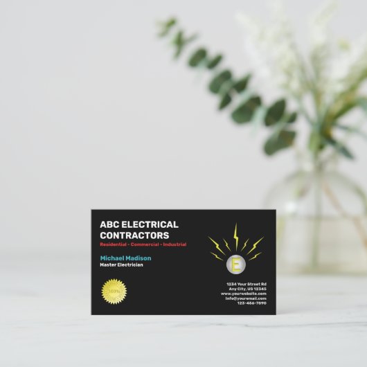 Elektriker | Elektrischer Unternehmer Visitenkarte (Stehend Vorderseite)