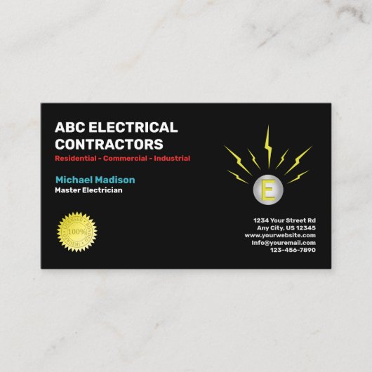 Elektriker | Elektrischer Unternehmer Visitenkarte (Vorderseite)