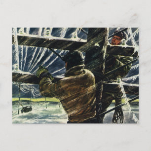 Elektriker im Vintage-Look bei der Arbeit im Schne Postkarte
