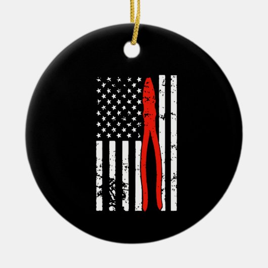 Elektriker mit US-Flagge Keramik Ornament (Vorne)