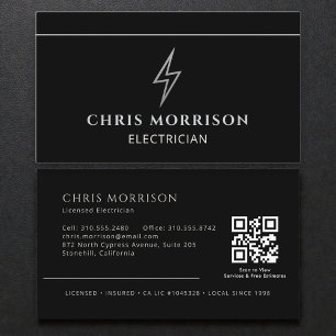 Elektriker Schwarz & Silber Professional QR Code Visitenkarte