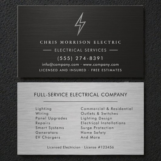 Elektriker Silber Metallic Visitenkarte