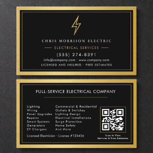 Elektriker-Vertragshändler Gold Schwarz Metallic Visitenkarte