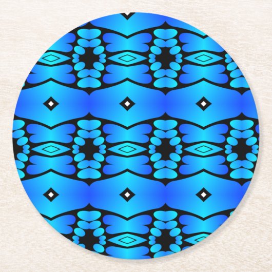 Elektrisch blaue Aqua, schwarz geometrische Küche Runder Pappuntersetzer (Vorderseite)