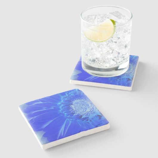 elektrisch blaue Gerbera Steinuntersetzer (Seitenansicht)