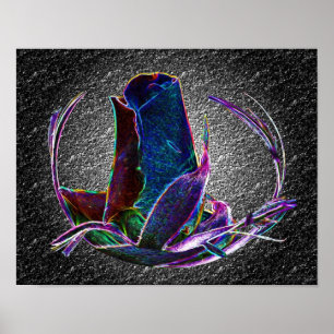 Elektrisch blaue Rosenknospe Abstrakte Blumenkunst Poster