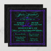 Elektrische Aquamarine und Lila Grüne Poster Hochz Einladung (Vorne/Hinten)