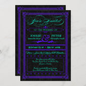 Elektrische Aquamarine und Lila Poster-Hochzeit Einladung (Vorne/Hinten)