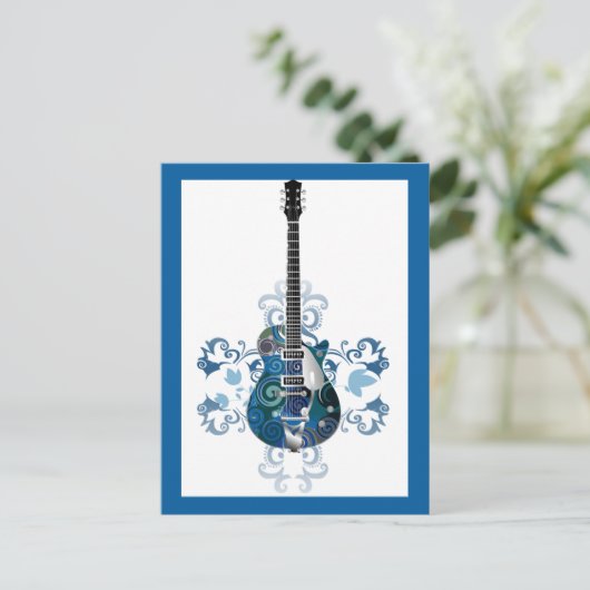 ELEKTRISCHE BLAUE GRUNGE SWIRL VECTORS GITARMUSIK POSTKARTE (Stehend Vorderseite)