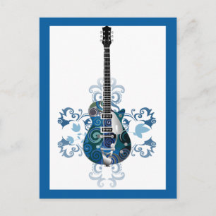 ELEKTRISCHE BLAUE GRUNGE SWIRL VECTORS GITARMUSIK POSTKARTE