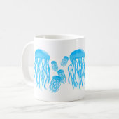 Elektrische blaue Quallen-Neonfamilie Kaffeetasse (Vorderseite Links)
