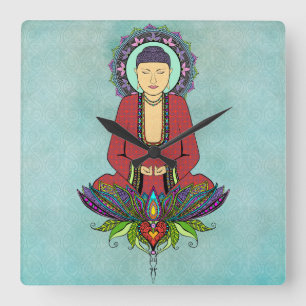 Elektrische Buddha-Uhr Quadratische Wanduhr