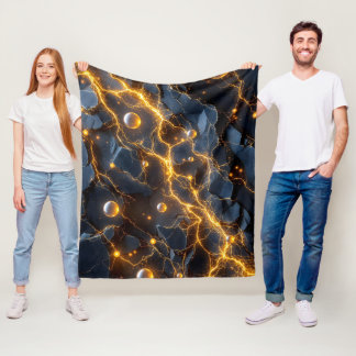 Elektrische Energie Abstrakt mit goldenem Blitz Fleecedecke