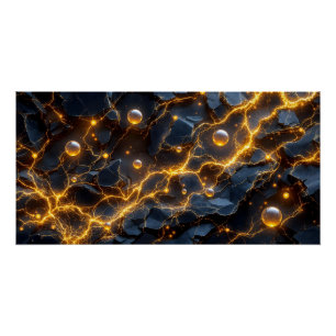 Elektrische Energie Abstrakt mit goldenem Blitz Poster
