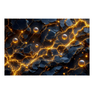 Elektrische Energie Abstrakt mit goldenem Blitz Poster