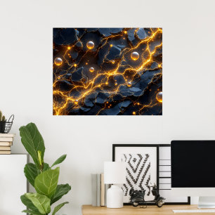Elektrische Energie Abstrakt mit goldenem Blitz Poster