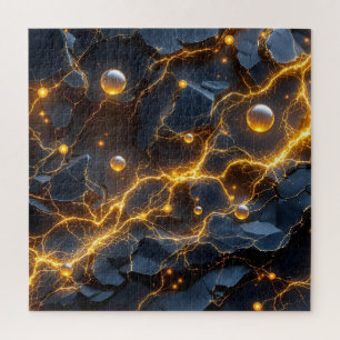 Elektrische Energie Abstrakt mit goldenem Blitz Puzzle