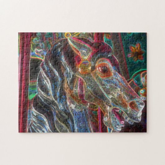 Elektrische Farben Fiery Steed Carousel Pferdekuns Puzzle (Horizontal)