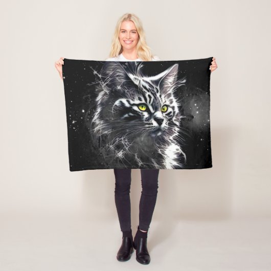 Elektrische Fractal Schwarze Katze Glow-Decke Fleecedecke (Beispiel)