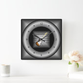 Elektrische Gitarre ~ 3D Sheet Music ~ Kissensilbe Quadratische Wanduhr (Zuhause)