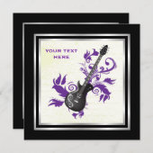 Elektrische Gitarre auf lila Blätter kundenspezifi Einladung (Vorne/Hinten)