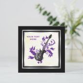 Elektrische Gitarre auf lila Blätter kundenspezifi Einladung (Stehend Vorderseite)