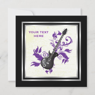 Elektrische Gitarre auf lila Blätter kundenspezifi Einladung