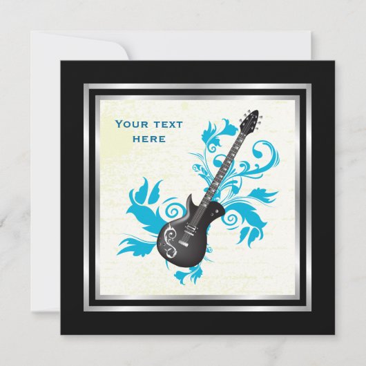 Elektrische Gitarre auf türkisfarbenen Blätter, ku Einladung (Vorderseite)