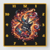 Elektrische Gitarre entzündet sich in einer Farben Quadratische Wanduhr (Vorderseite)