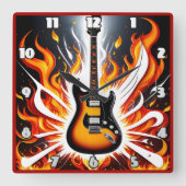 Elektrische Gitarre entzündet sich in einer Farben Quadratische Wanduhr (Vorderseite)