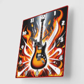Elektrische Gitarre entzündet sich in einer Farben Quadratische Wanduhr (Winkel)