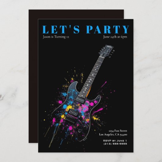 Elektrische Gitarre Geburtstagsparty Einladung (Vorne/Hinten)
