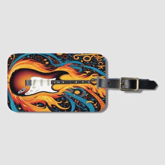 Elektrische Gitarre in Flammen Gepäckanhänger (Vorderseite (Horizontal))
