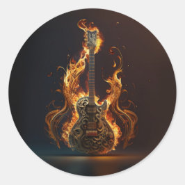 Elektrische Gitarre in Flammen            Runder Aufkleber