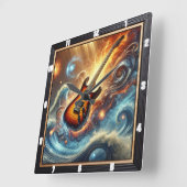 Elektrische Gitarre inmitten kosmischer Wellen Quadratische Wanduhr (Winkel)