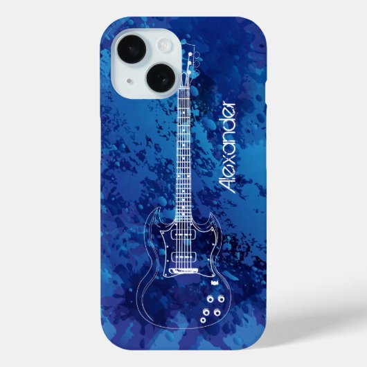 Elektrische Gitarre Kontur Blue Paint Splats Case-Mate iPhone Hülle (Rückseite)